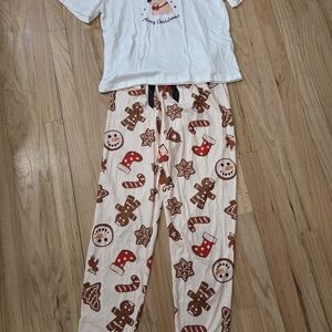 SHEIN White and Brown Christmas Pajama Set